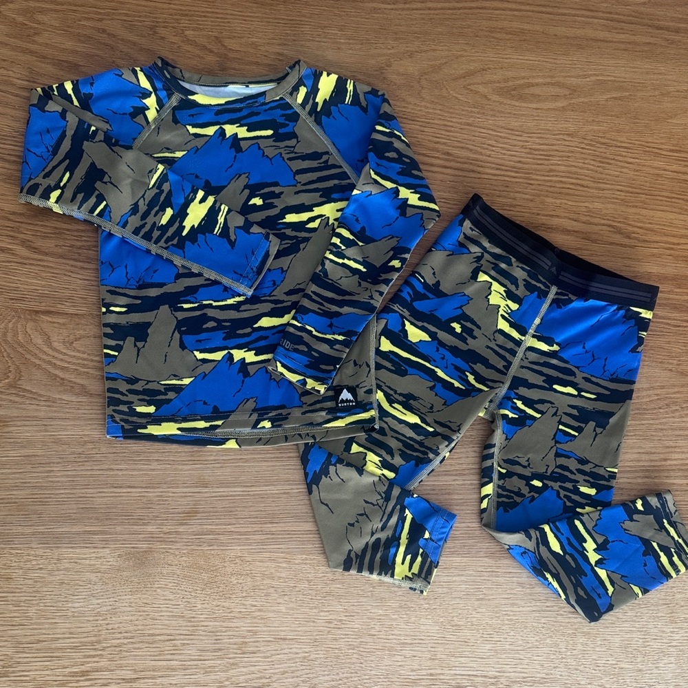 Like New Burton Kids Baselayer - Blue and Yellow Camouflage Thermals